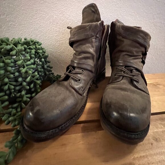 AS 98 Army Green Lace Up Leather Boots - Size 38